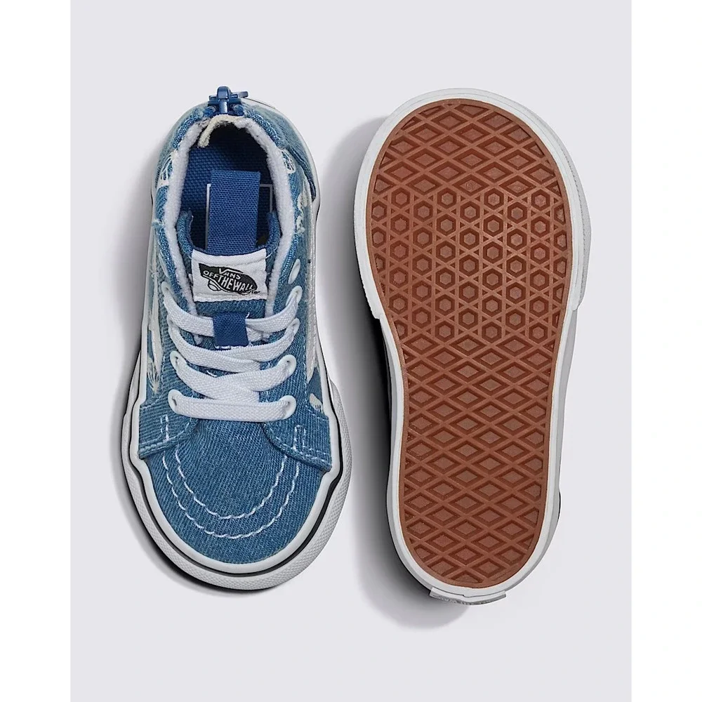 VANS Unisex Youth Sk8-Hi Zip Denim‎ Sneaker Navy / True White Butterfly Size 13
